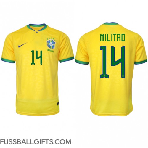 Brasilien Eder Militao #14 Fußballbekleidung Heimtrikot WM 2022 Kurzarm